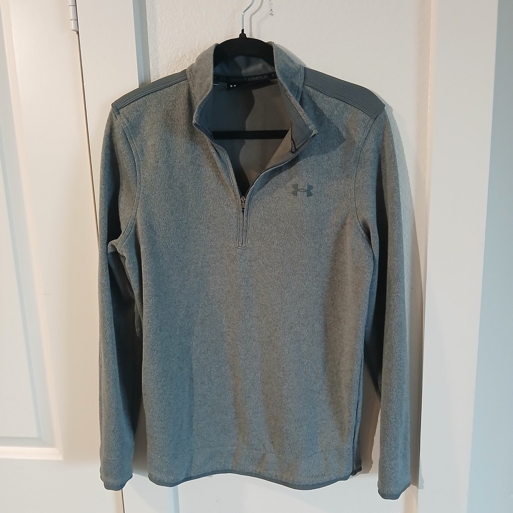 Under Armour ColdGear Mens Small Gray Quarter Zip Pullover Loose Fit Sweater